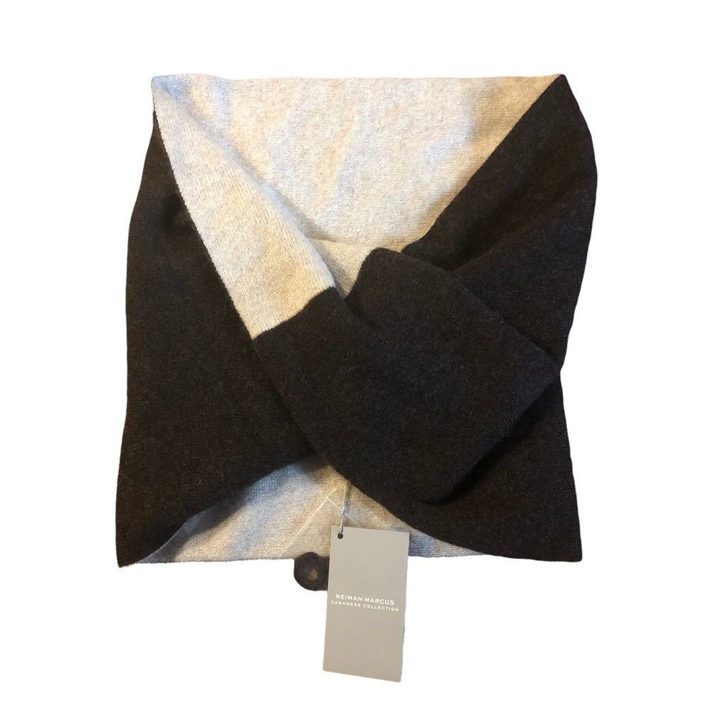 Neiman Marcus Collection Cashmere Scarf Dark Brown Cinder Wheat 2 Tone N…